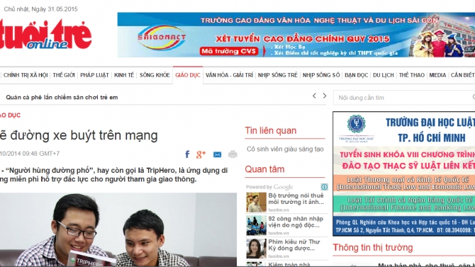 B&agrave;i tr&ecirc;n nhật b&aacute;o Tuổi Trẻ