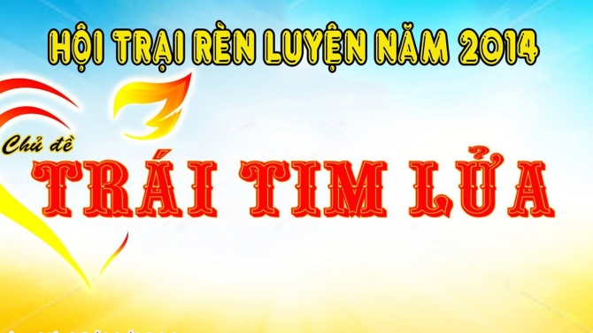 thiết kế Logo tr&aacute;i tim lửa + backdrop cắm trại