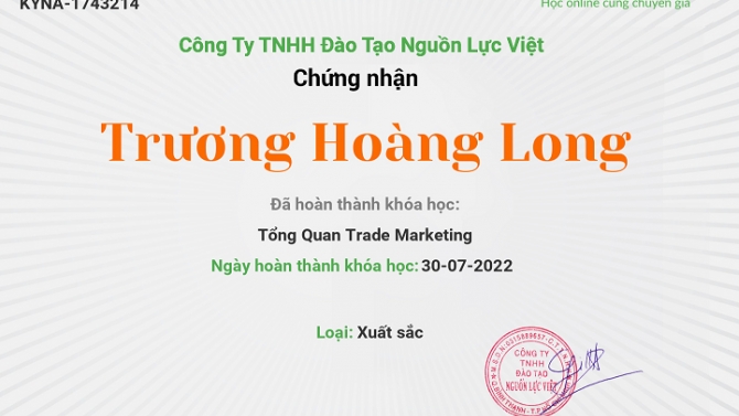 Chứng chỉ Trade Marketing của Kyna