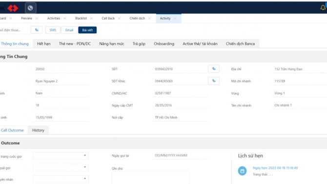 Dự &aacute;n Telesales Portal - TCB