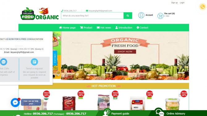 Tạo trang web b&aacute;n thực phẩm hữu cơ