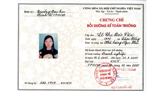 Chứng chỉ kế to&aacute;n trưởng