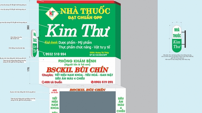 Thiết bảng hiệu BS Ch&iacute;n v&agrave; Nh&agrave; Thuốc Kim Thư