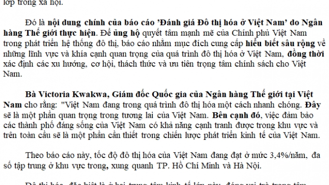 Vietnam needs to seize its urbanization opportunities to become a middle income country