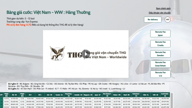 Thiết kế Landingpage Bảng gi&aacute; vận chuyển cho c&ocirc;ng ty THG