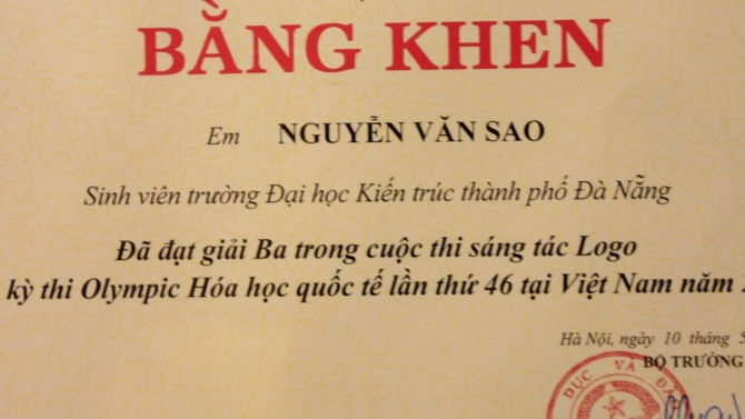 Bằng khen của bộ về thiết kế logo