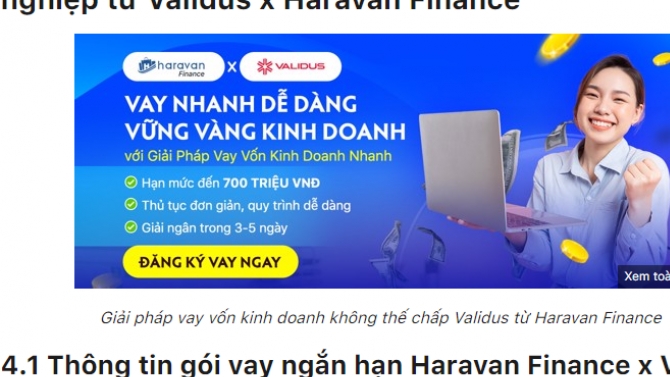 Validus x Haravan Campaign - Giải ph&aacute;p vay kinh doanh nhanh