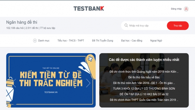 Website đăng đề thi v&agrave; thi online