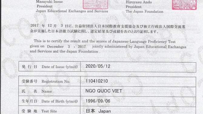 Chứng chỉ năng lực tiếng Nhật
