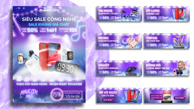 Thiết kế - Banner gian h&agrave;ng phụ kiện điện thoại
