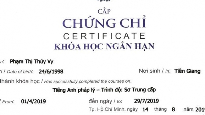 Bằng tiếng Anh ph&aacute;p l&yacute;