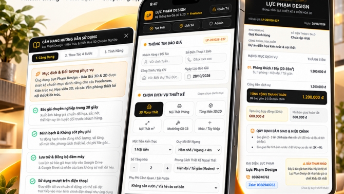 Tạo ứng dụng b&aacute;o gi&aacute; thiết kế