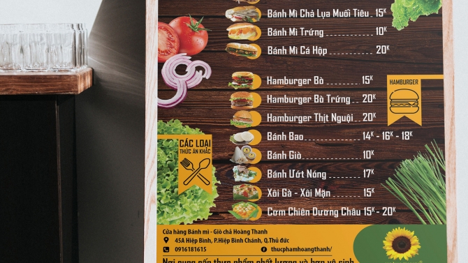 Menu Stands cho cửa h&agrave;ng thực phẩm Ho&agrave;ng Thanh