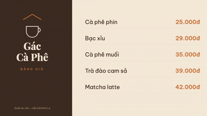 Logo, poster & bảng gi&aacute; qu&aacute;n c&agrave; ph&ecirc; (concept G&aacute;c C&agrave; Ph&ecirc;)