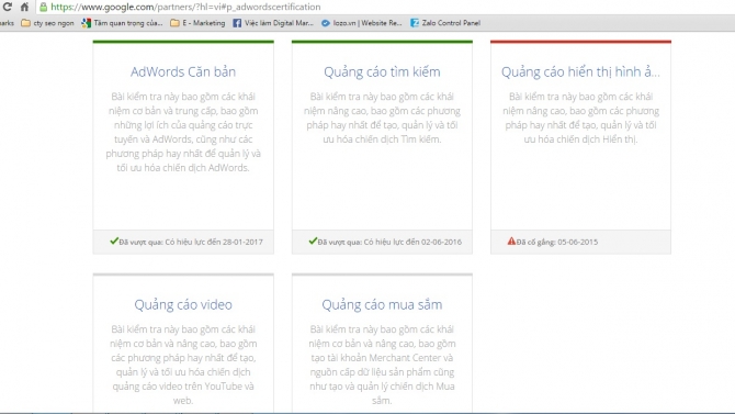 Chứng nhận adwords