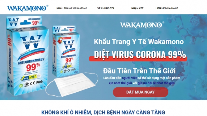 Thiết Kế Web Laningpage b&aacute;n kh&acirc;u trang wakamono