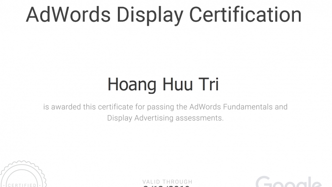 Google Adword Display Certificate