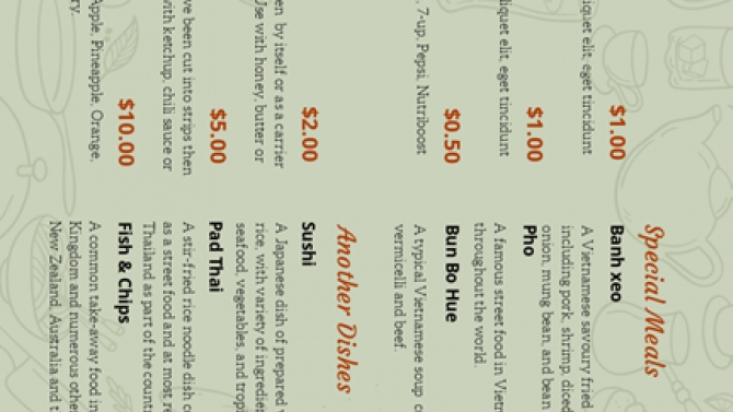 Thiết kế menu qu&aacute;n ăn