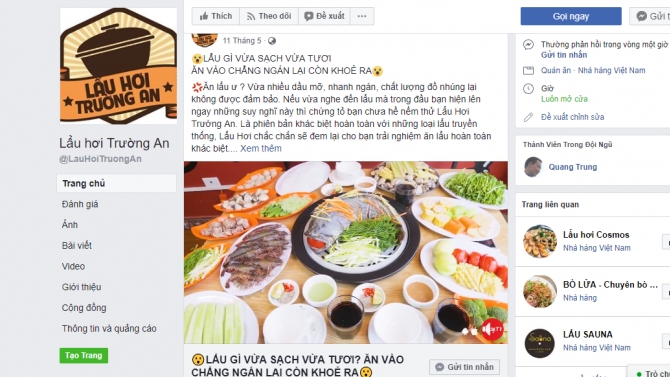 Viết b&agrave;i facebook ads cho page Lẩu hơi Trường An