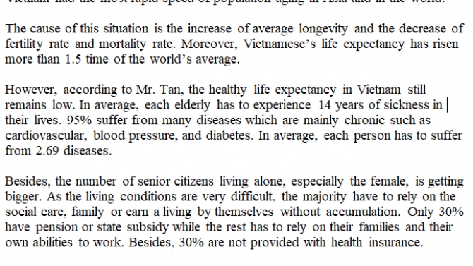 Vietnam is the most rapidly aging country in the world