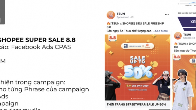 TSUN | Quảng c&aacute;o facebook CPAS shopee ~ ROAS > 15