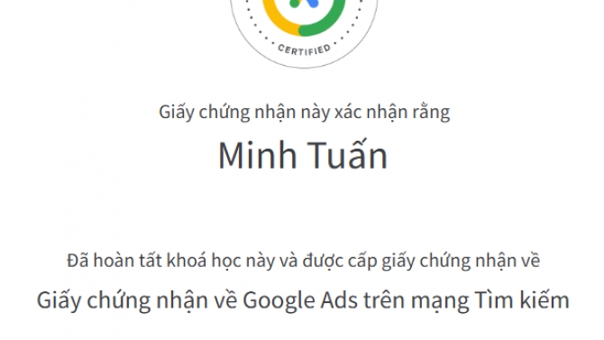 Chứng chỉ Google T&igrave;m Kiếm