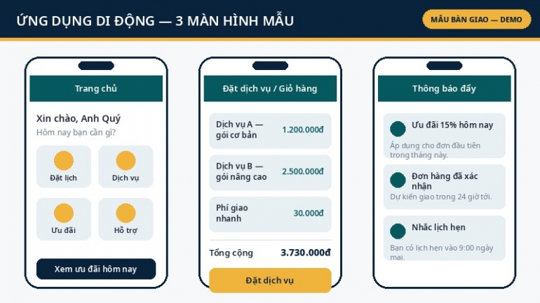 L&agrave;m app & web-app theo y&ecirc;u cầu: khảo s&aacute;t bằng văn bản &rarr; bản demo &rarr; ho&agrave;n thiện, b&agrave;n giao k&egrave;m hướng dẫn sử dụng