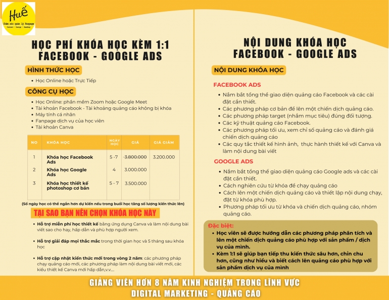 Kh&oacute;a Học Quảng C&aacute;o Facebook K&egrave;m 1 - 1 Online - Trực Tiếp