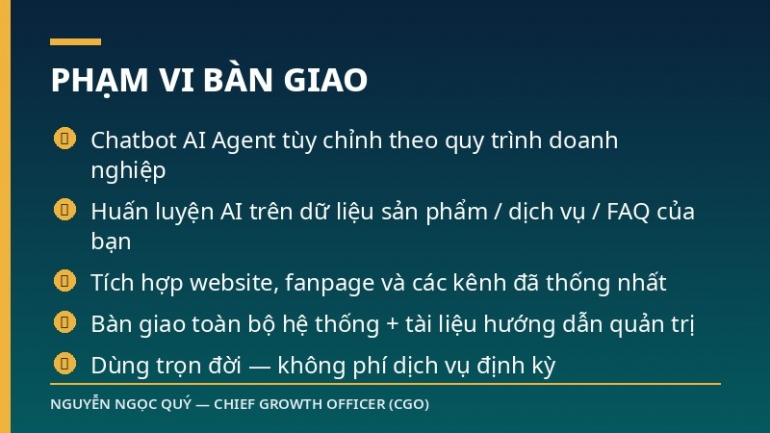 X&acirc;y dựng Chatbot AI Agent trọn đời &mdash; x&acirc;y 1 lần, d&ugrave;ng trọn đời, kh&ocirc;ng ph&iacute; dịch vụ định kỳ