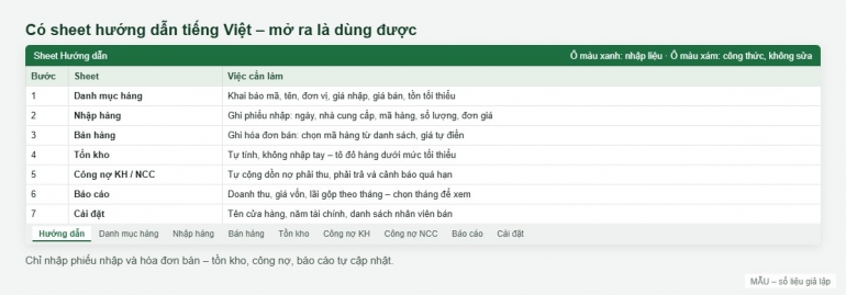 File Excel quản l&yacute; b&aacute;n h&agrave;ng &ndash; kho &ndash; c&ocirc;ng nợ