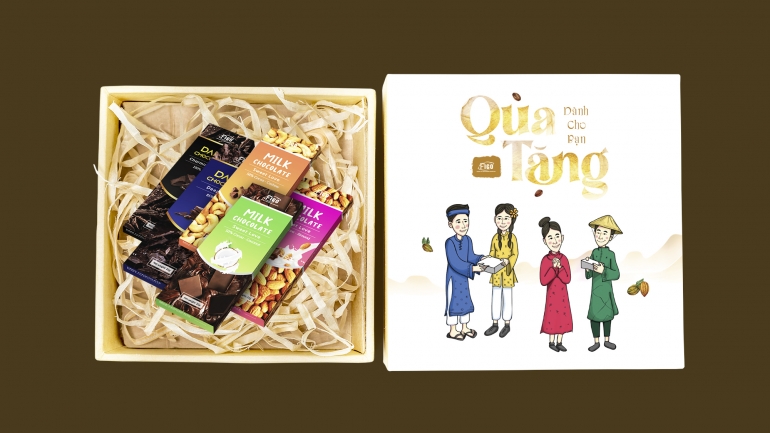 Thiết kế hộp qu&agrave; phong c&aacute;ch vẽ minh họa nh&acirc;n vật.
