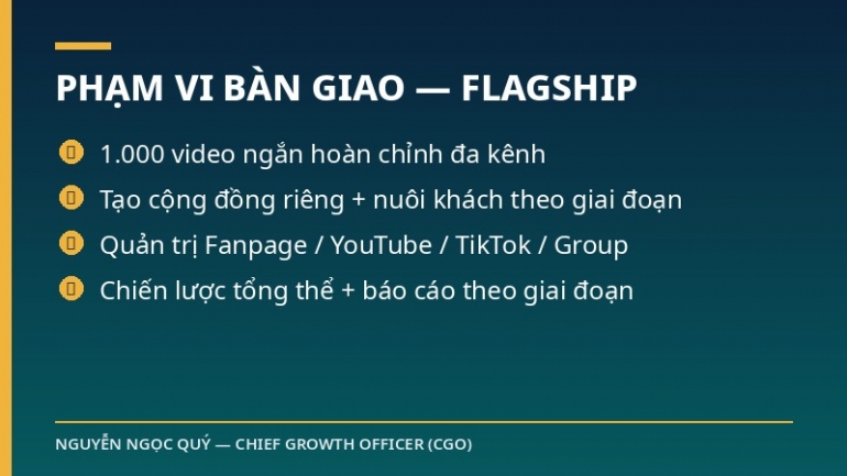 G&Oacute;I FLAGSHIP 100 TRIỆU &mdash; Trọn hệ thống nội dung đa k&ecirc;nh: 1.000 video ngắn + tạo cộng đồng + nu&ocirc;i kh&aacute;ch + quản trị Fanpage/YouTube/TikTok/Group