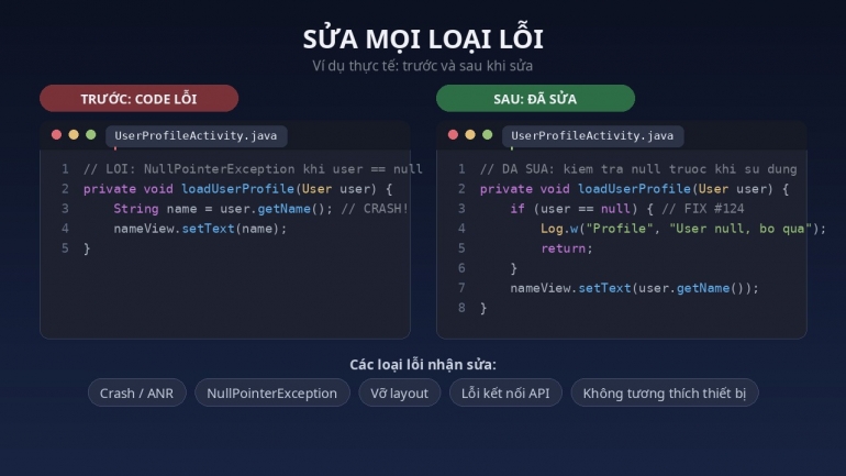 Sửa lỗi v&agrave; th&ecirc;m t&iacute;nh năng app Android