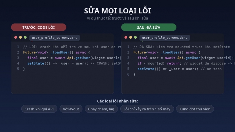 Sửa lỗi v&agrave; th&ecirc;m t&iacute;nh năng app Flutter