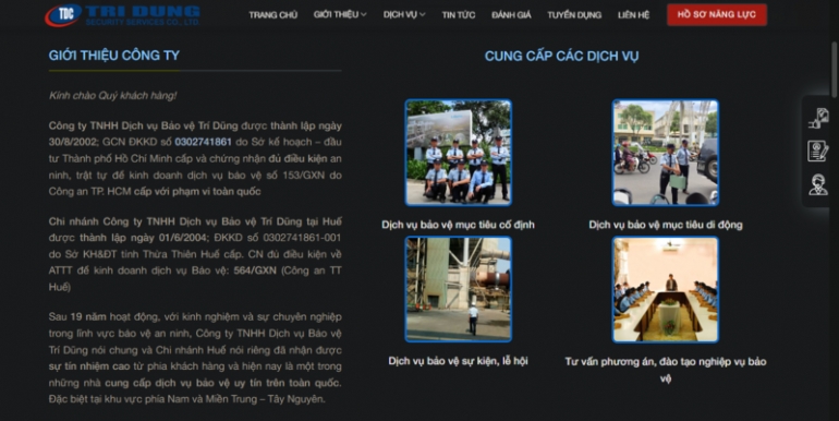 Thiết kế giao diện website c&ocirc;ng ty bảo vệ