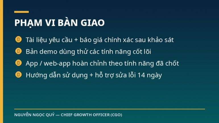 L&agrave;m app & web-app theo y&ecirc;u cầu: khảo s&aacute;t bằng văn bản &rarr; bản demo &rarr; ho&agrave;n thiện, b&agrave;n giao k&egrave;m hướng dẫn sử dụng