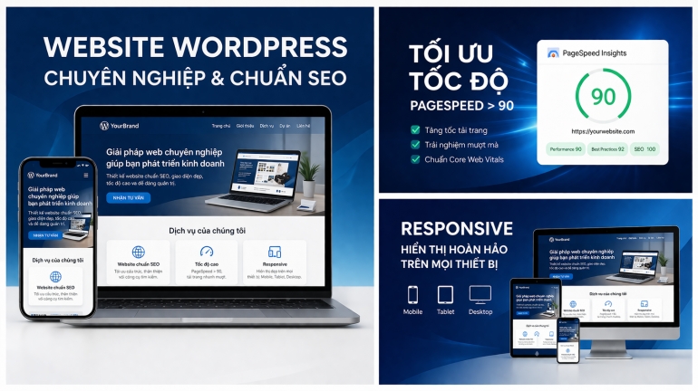 Thiết kế website WordPress chuẩn SEO, tốc độ cao (PageSpeed > 90)